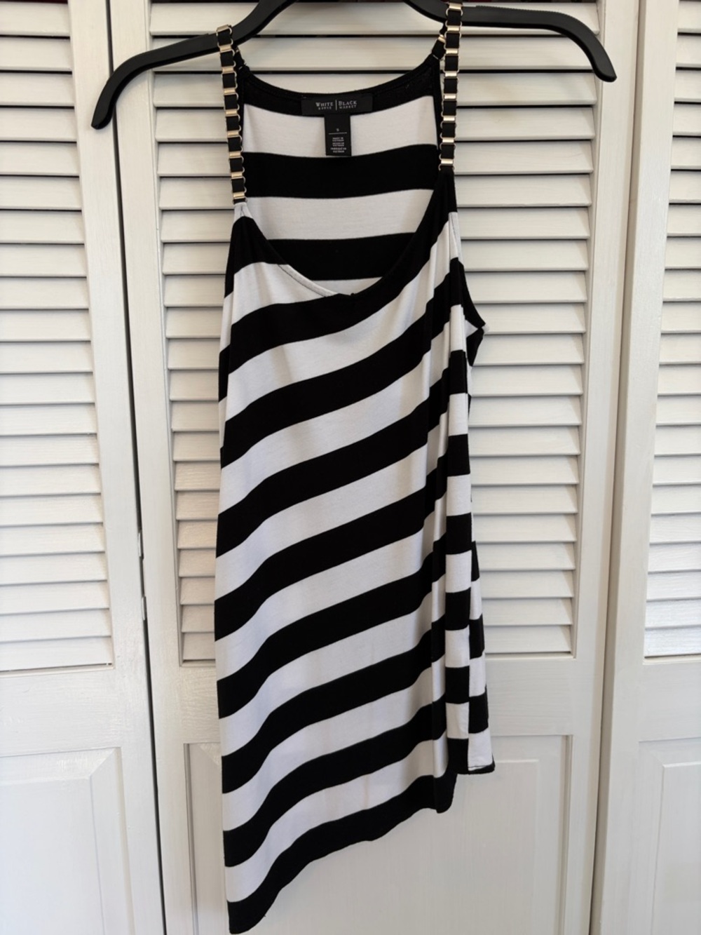 White House Black Market Women’s Sz S Tank Top Asymmetrical Embellished Straps